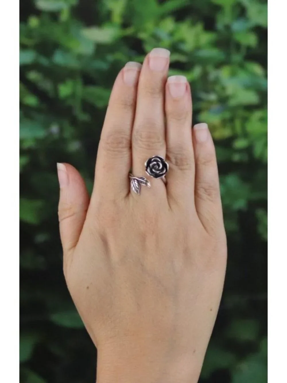 Sterling Silver Rose Flower Ring Bypass Ring Spoon Ring Size 7 Adjustable - Picture 2 of 7
